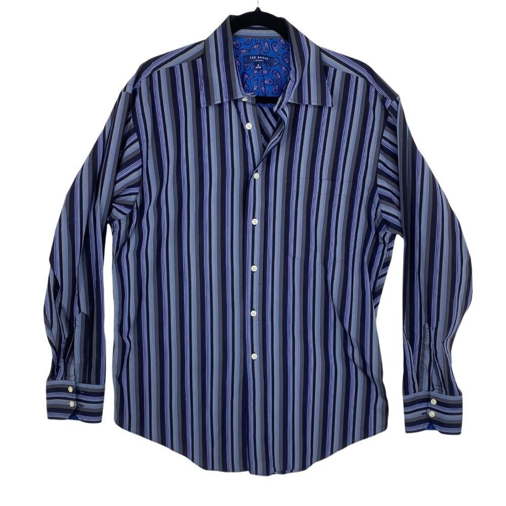 Ted Baker Blue Pinstriped Dress Button Down Top